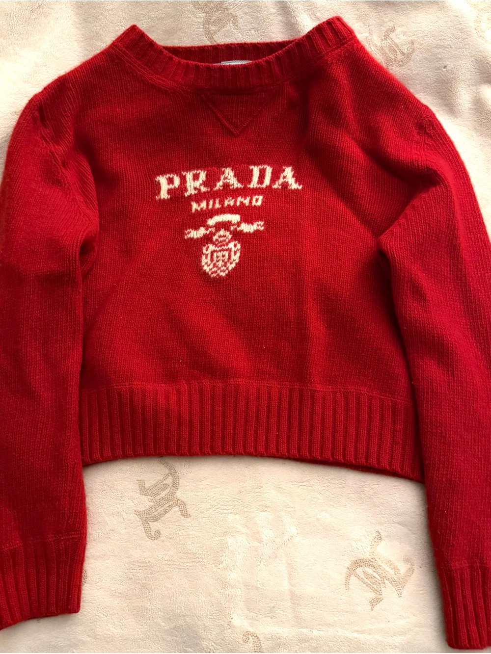 Prada Red Milano Wool And Cashmere Crew- Neck Sweater - Picture 1 of 6
